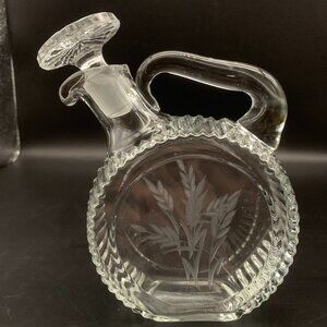 Vintage Paden City Glass Etched Grain Wheat Leaves Tilt Liquor Decanter Barware